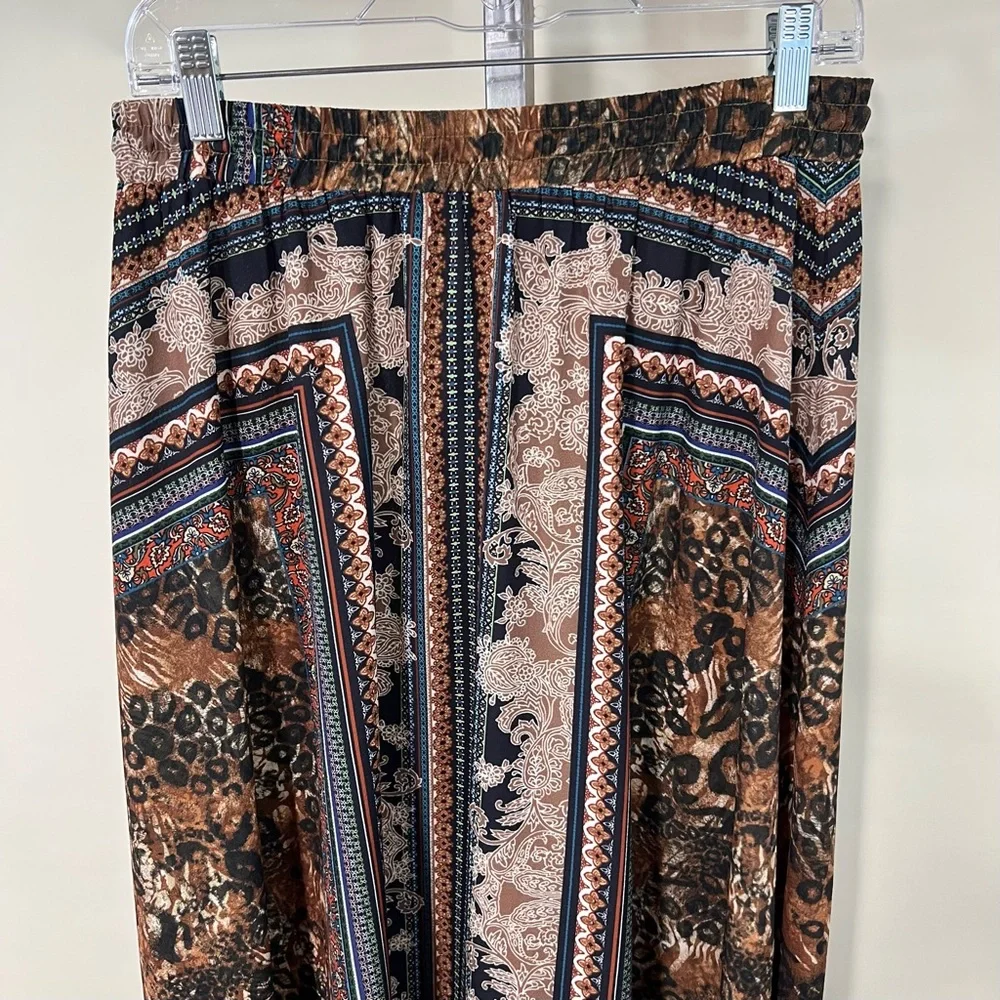 Umgee Women’s MEDIUM Boho Maxi Skirt Elastic Waist Drawstrings Animal Paisley
